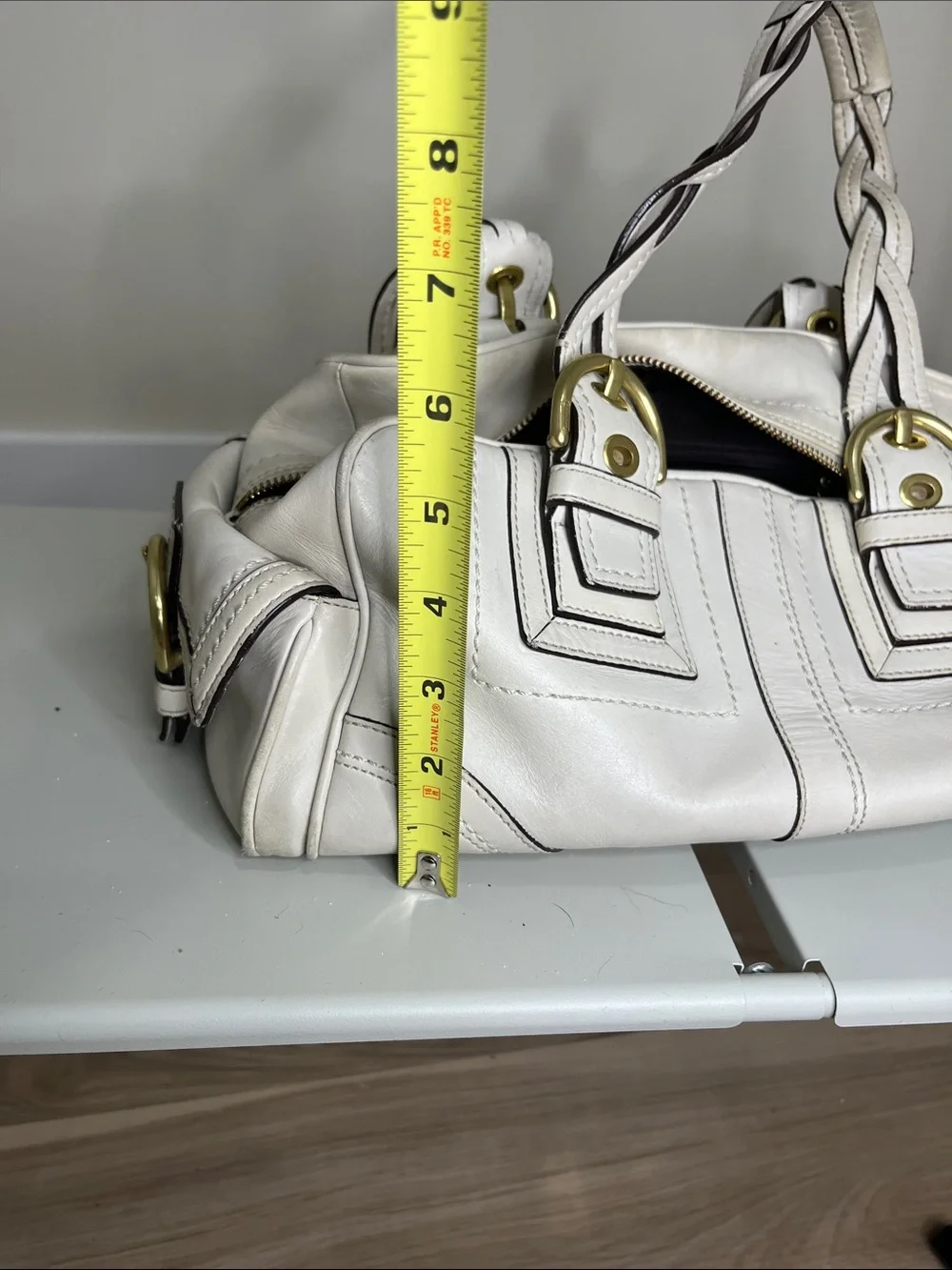 Coach  Cream Soho Mia Shoulder Bag with Braided Handles and Gold Hardware